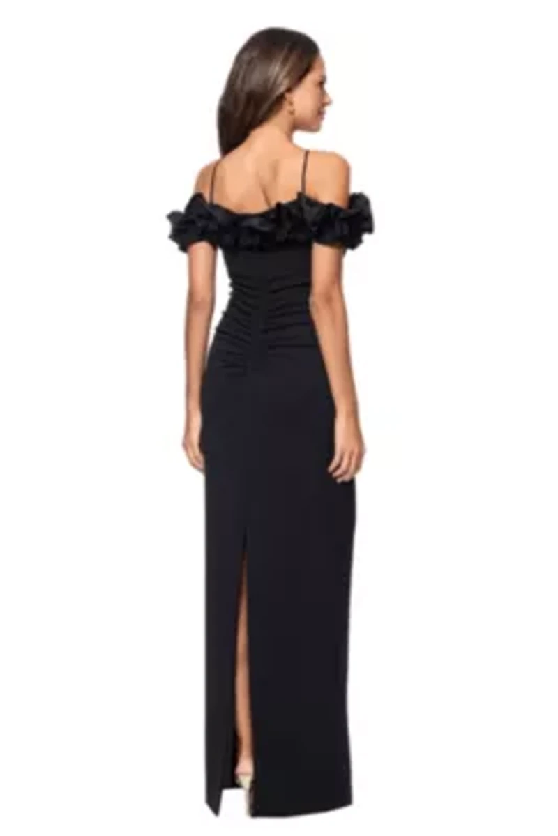 Long Scuba Crepe Ruffle Top Slit
