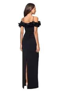 Long Scuba Crepe Ruffle Top Slit