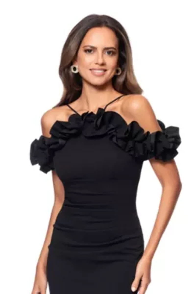 Long Scuba Crepe Ruffle Top Slit