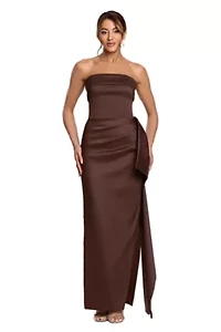 Long Strapless Mikado Side Ruffle
