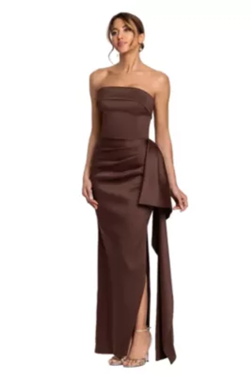 Long Strapless Mikado Side Ruffle