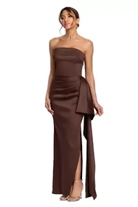 Long Strapless Mikado Side Ruffle