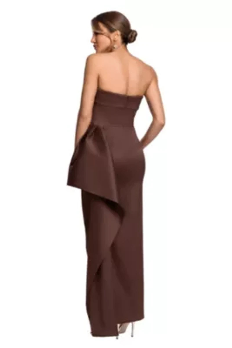 Long Strapless Mikado Side Ruffle