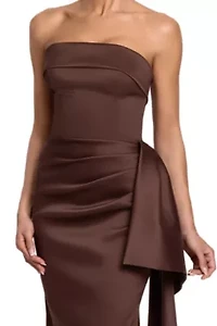 Long Strapless Mikado Side Ruffle