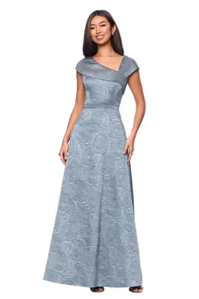 Long Brocade Gown Asymmetrical Neck