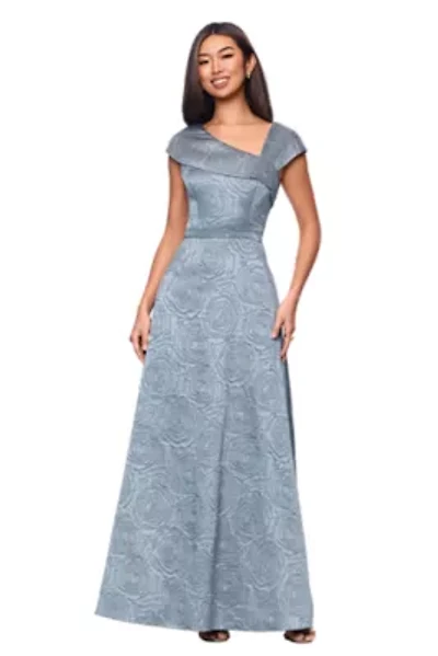 Long Brocade Gown Asymmetrical Neck