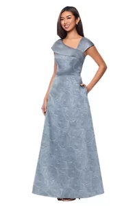 Long Brocade Gown Asymmetrical Neck