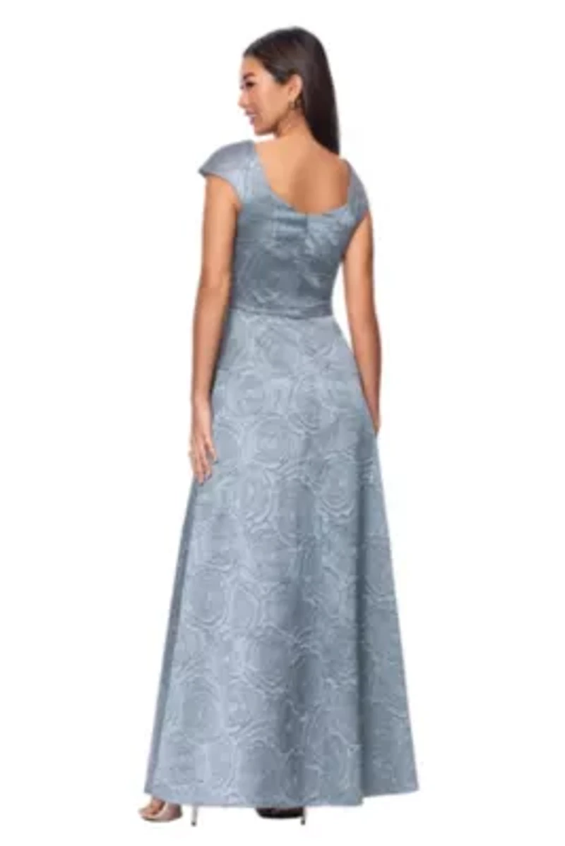 Long Brocade Gown Asymmetrical Neck