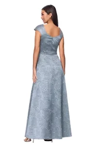 Long Brocade Gown Asymmetrical Neck