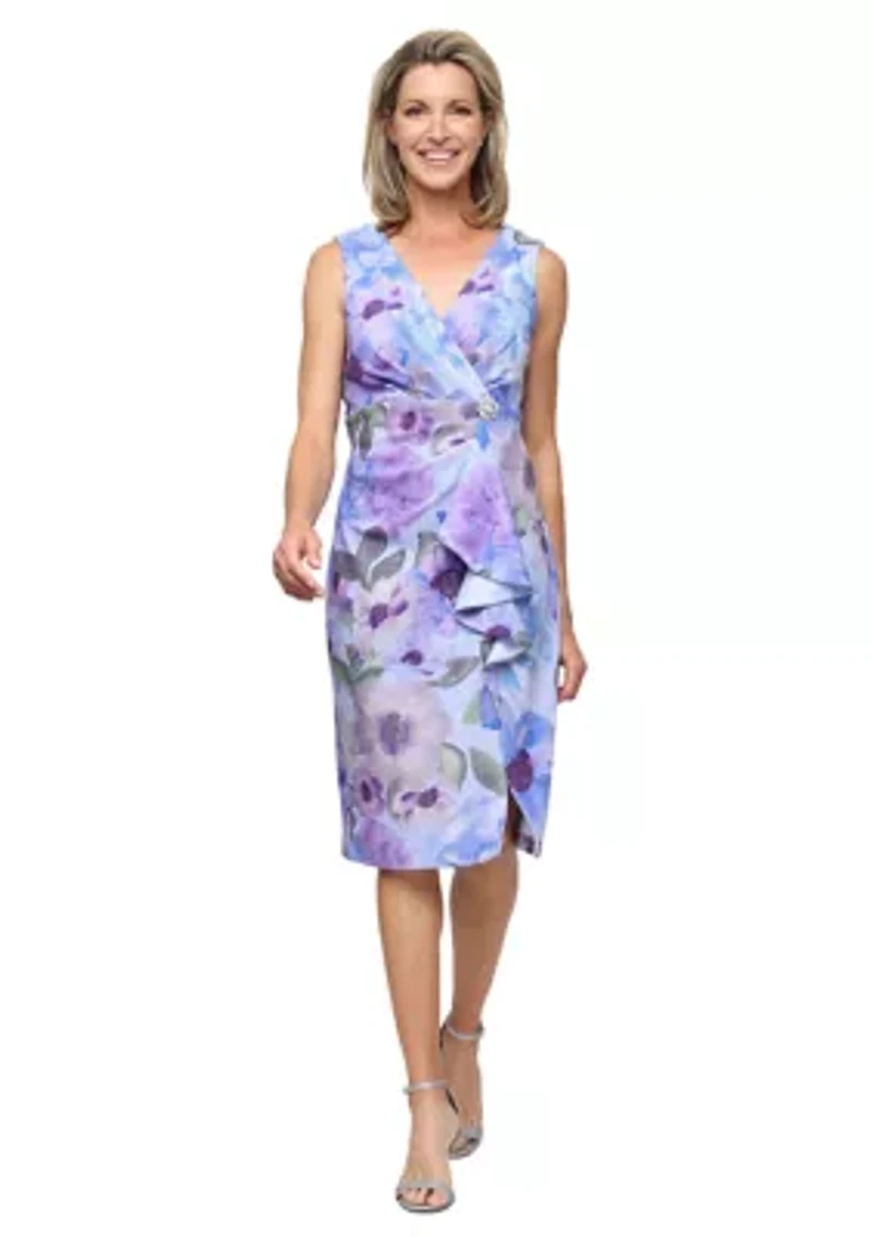 PRINTED GLITTER SHEATH DRESS