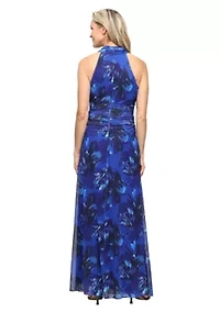 PRINTED MESH HALTER DRESS