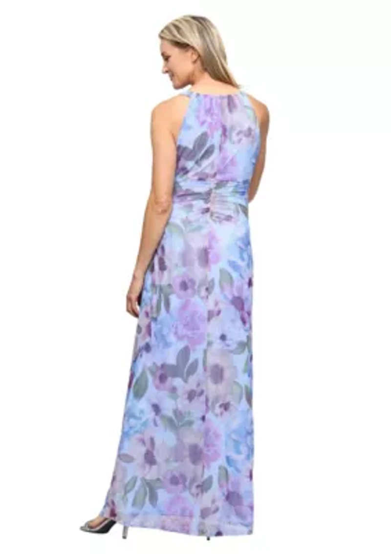 PRINTED MESH HALTER DRESS
