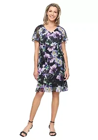 V-NECK PRINTED TIERED DRESS