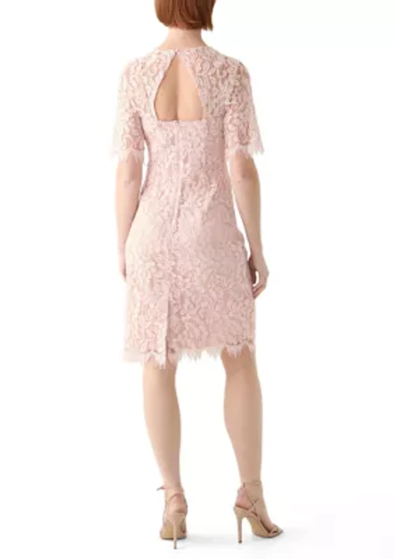 Women's Short Sleeve Crew Neck Lace Sheath Dress