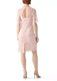 Women's Short Sleeve Crew Neck Lace Sheath Dress
