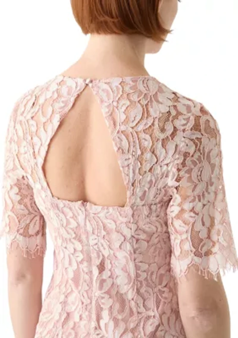 Women's Short Sleeve Crew Neck Lace Sheath Dress