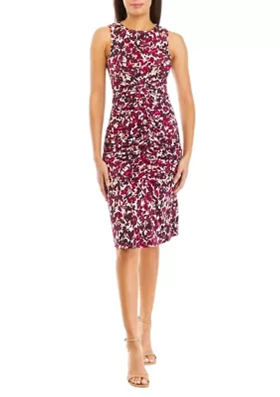 Women's Sleeveless Printed Ruched Sheath Dress