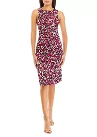 Women's Sleeveless Printed Ruched Sheath Dress