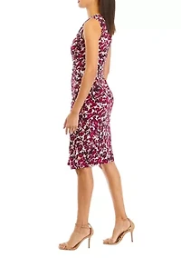 Women's Sleeveless Printed Ruched Sheath Dress