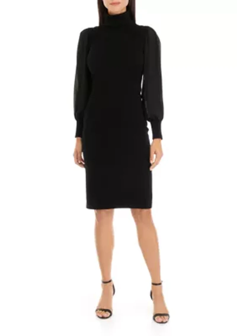 Women's Long Sleeve Turtleneck Shift Dress
