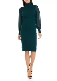 Women's Long Sleeve Turtleneck Shift Dress
