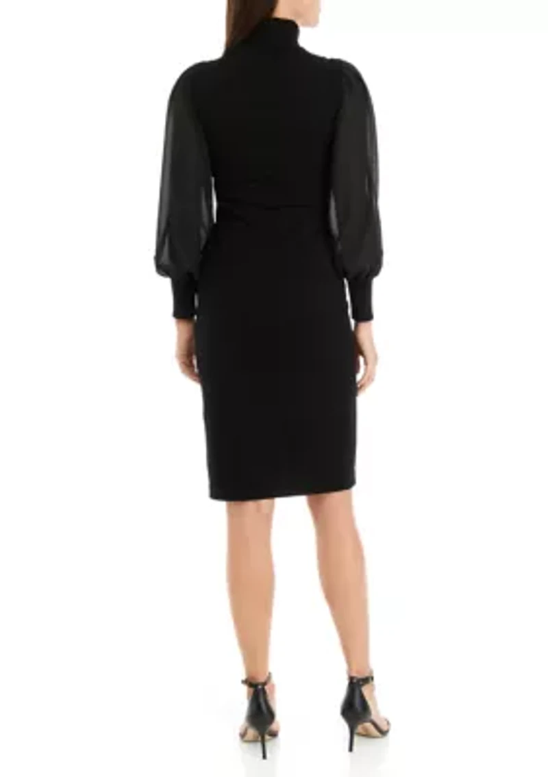 Women's Long Sleeve Turtleneck Shift Dress