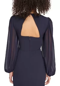 Women's Signature Stretch Crepe Twist Front Bodycon with Chiffon Sleeves