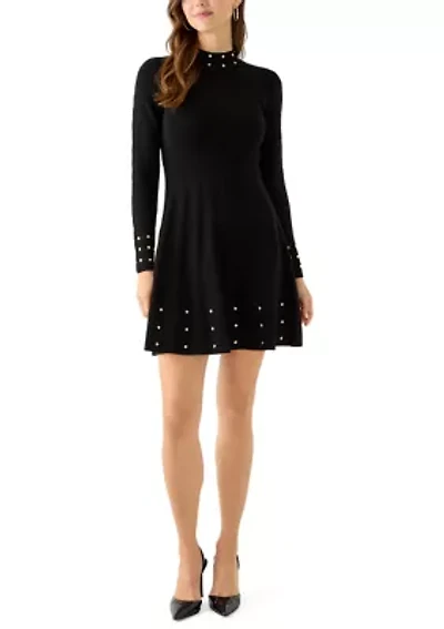 Women's Long Sleeve Mock Neck A-Line Sweater Dress