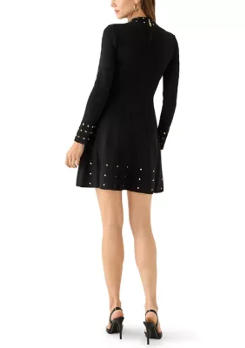 Women's Long Sleeve Mock Neck A-Line Sweater Dress