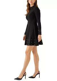 Women's Long Sleeve Mock Neck A-Line Sweater Dress