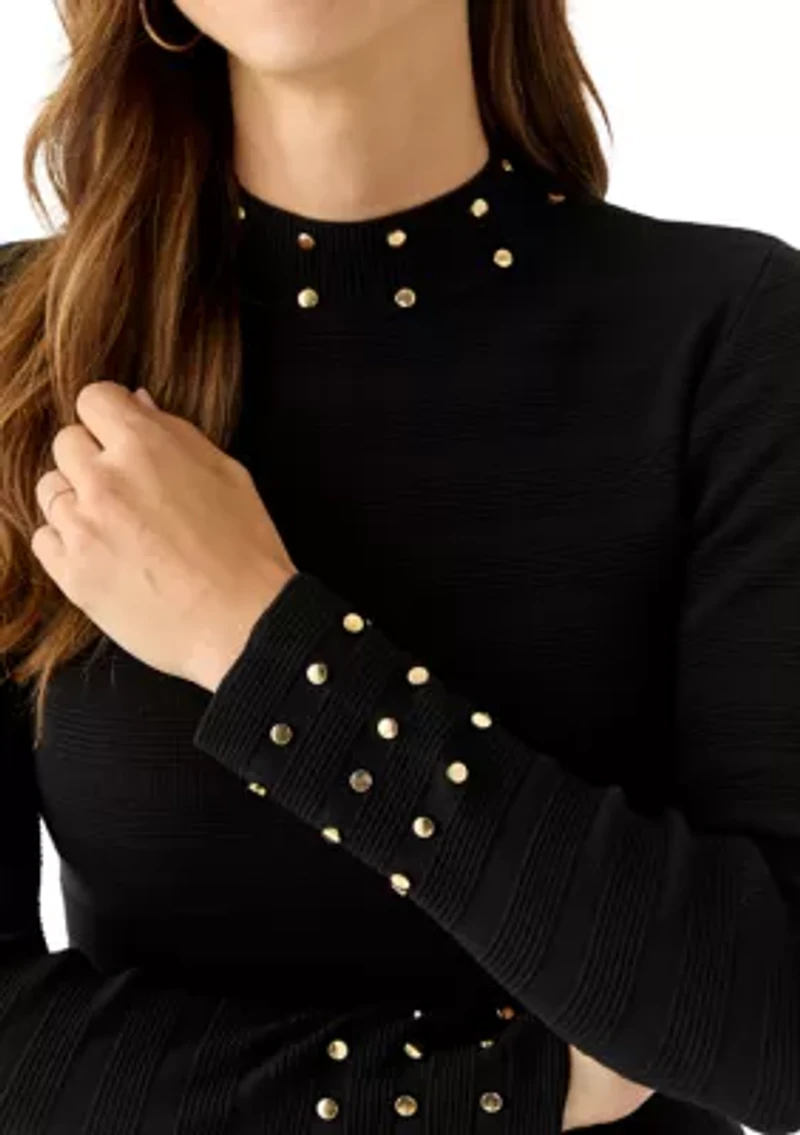 Women's Long Sleeve Mock Neck A-Line Sweater Dress