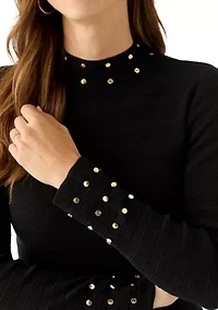 Women's Long Sleeve Mock Neck A-Line Sweater Dress