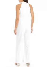 Women's Sleeveless Bow Tie Neck Solid Crepe Jumpsuit