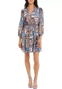 Women's Balloon Sleeve Mock Neck Printed Dress