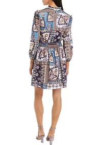 Women's Balloon Sleeve Mock Neck Printed Dress