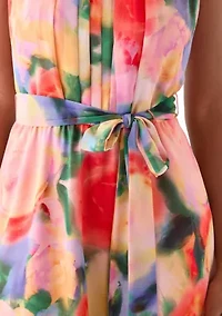Women's Sleeveless Halter Print Chiffon Fit and Flare Dress
