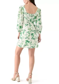 Women's 3/4 Sleeve Square Neck Floral Print Sheath Dress