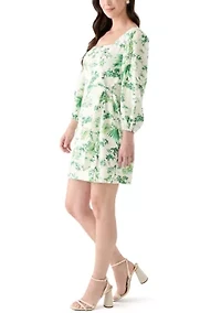 Women's 3/4 Sleeve Square Neck Floral Print Sheath Dress