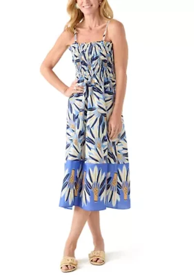 Women's Sleeveless Square Neck Floral Print Midi Dress