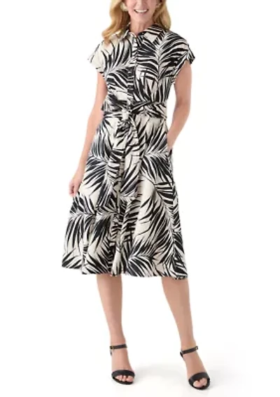 Women's Short Sleeve Mock Neck Leaf Print Dress
