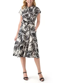 Women's Short Sleeve Mock Neck Leaf Print Dress