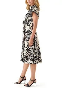 Women's Short Sleeve Mock Neck Leaf Print Dress