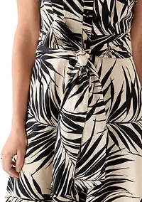 Women's Short Sleeve Mock Neck Leaf Print Dress