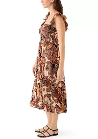 Women's Square Neck Paisley Print Midi Dress