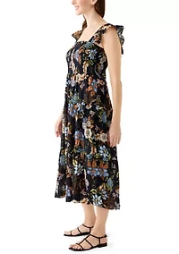 Women's Square Neck Floral Print Midi Dress