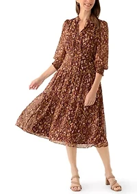 Women's 3/4 Sleeve Mock Neck Print A-Line Dress