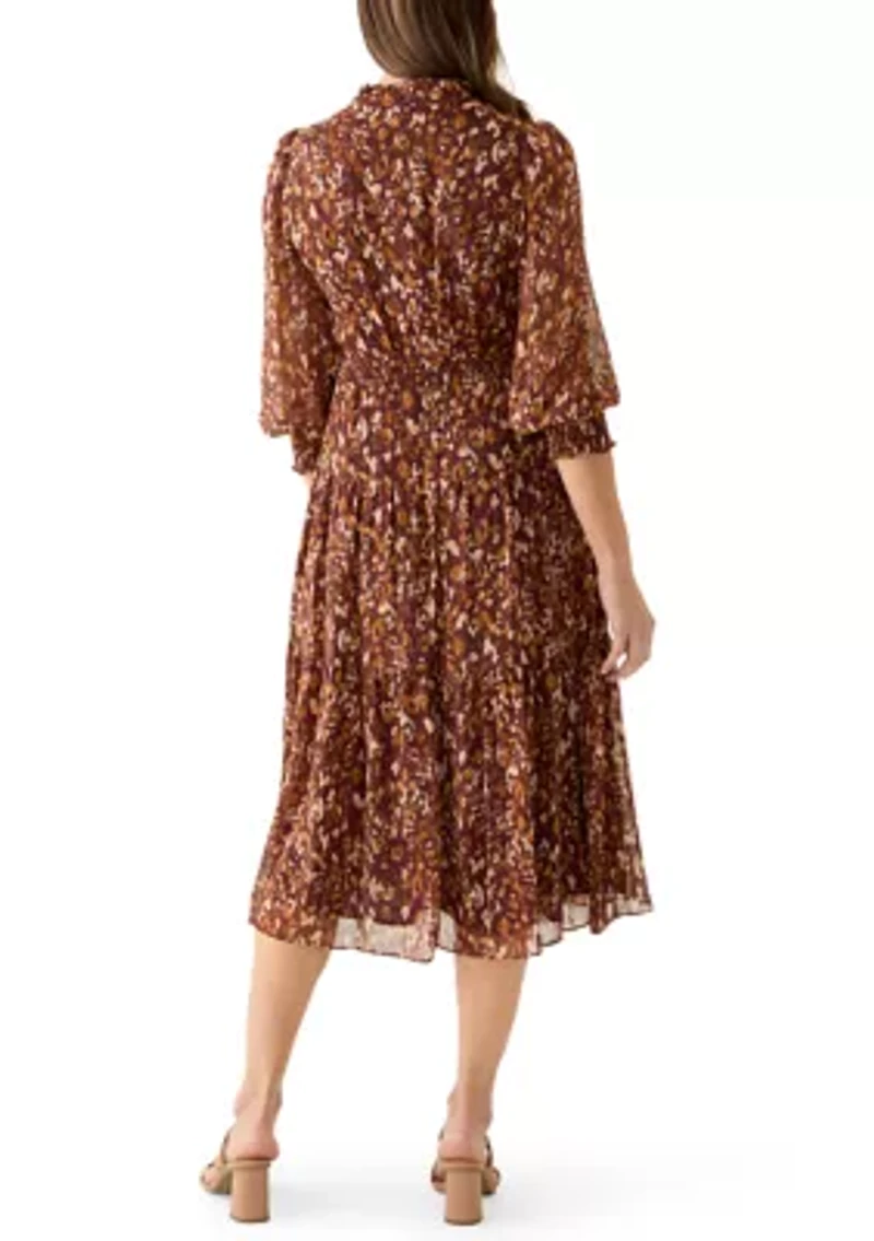 Women's 3/4 Sleeve Mock Neck Print A-Line Dress