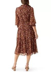 Women's 3/4 Sleeve Mock Neck Print A-Line Dress