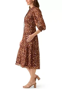 Women's 3/4 Sleeve Mock Neck Print A-Line Dress