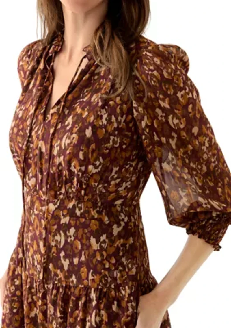 Women's 3/4 Sleeve Mock Neck Print A-Line Dress